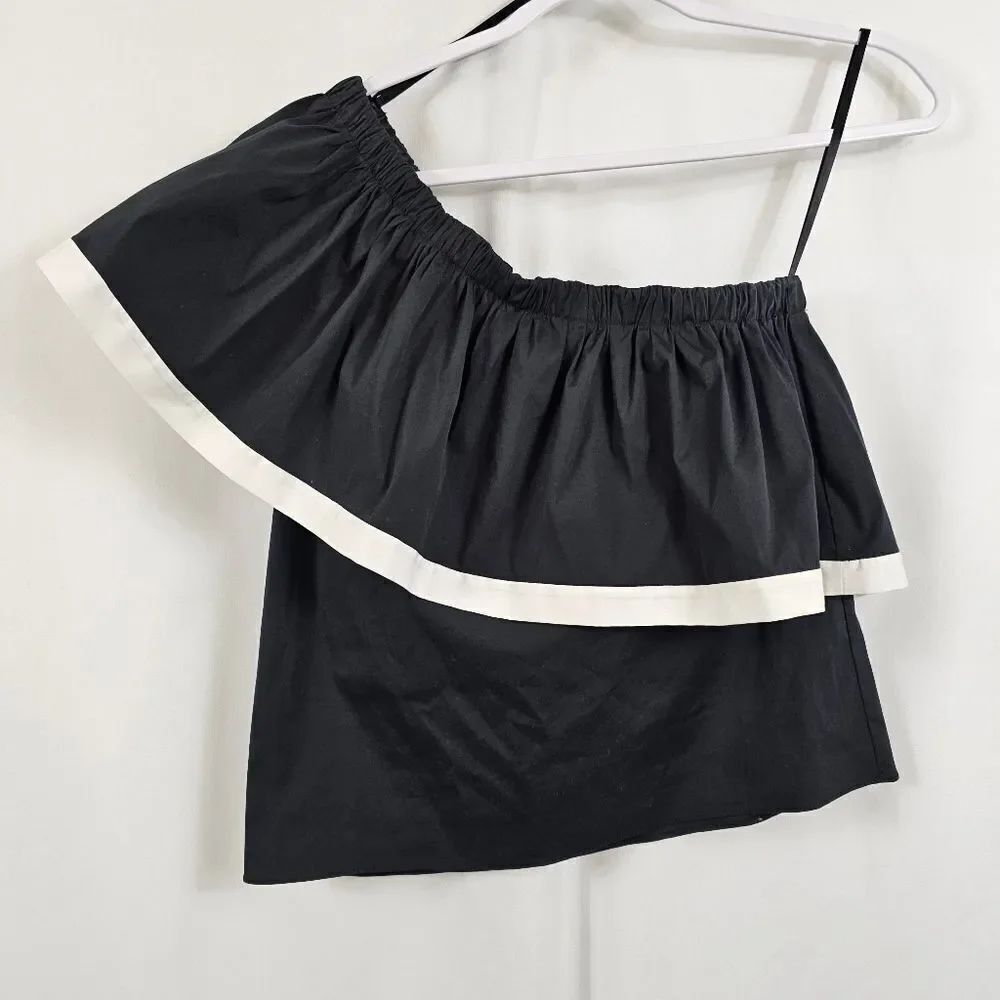 Milly One Shoulder Ruffle Top in Black - Size P